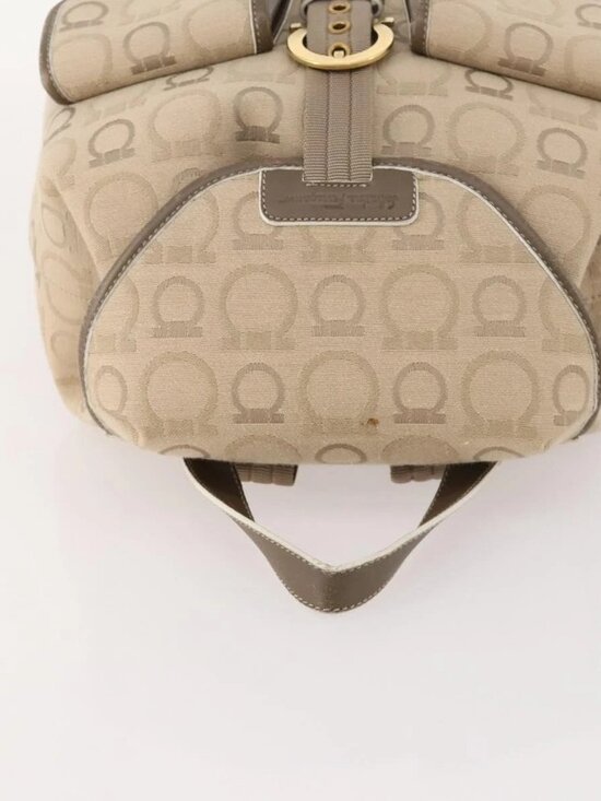 Salvatore Ferragamo Gancini Backpack Canvas Beige Gold Auth BA10432 main image 15